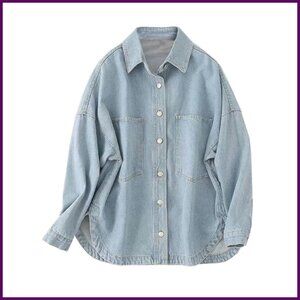 Oversized Denim Shacket Jacket Women's Long Sleeve Boyfriend Style